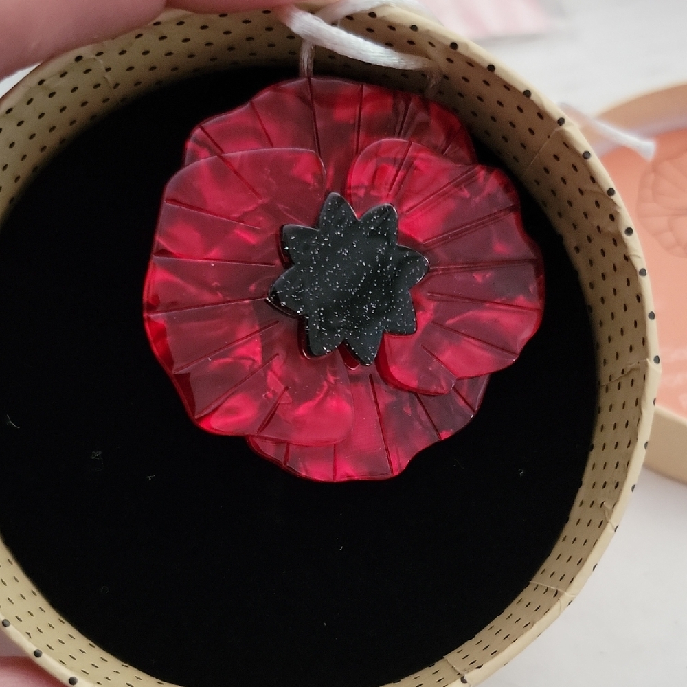 Chic Red and Black Floral Brooch
